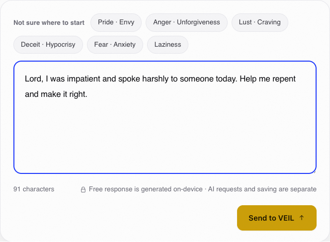 English Veil confession input with on-device privacy notice